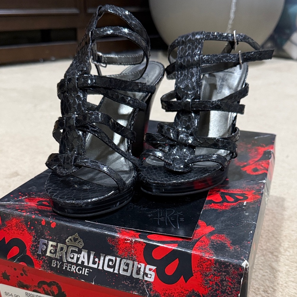Fergalicious Black Strappy Heels